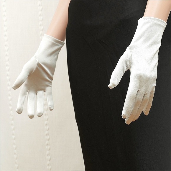 Accessories - Vintage Style Silver Satin Wrist Length (2BL) Formal Evening Gloves